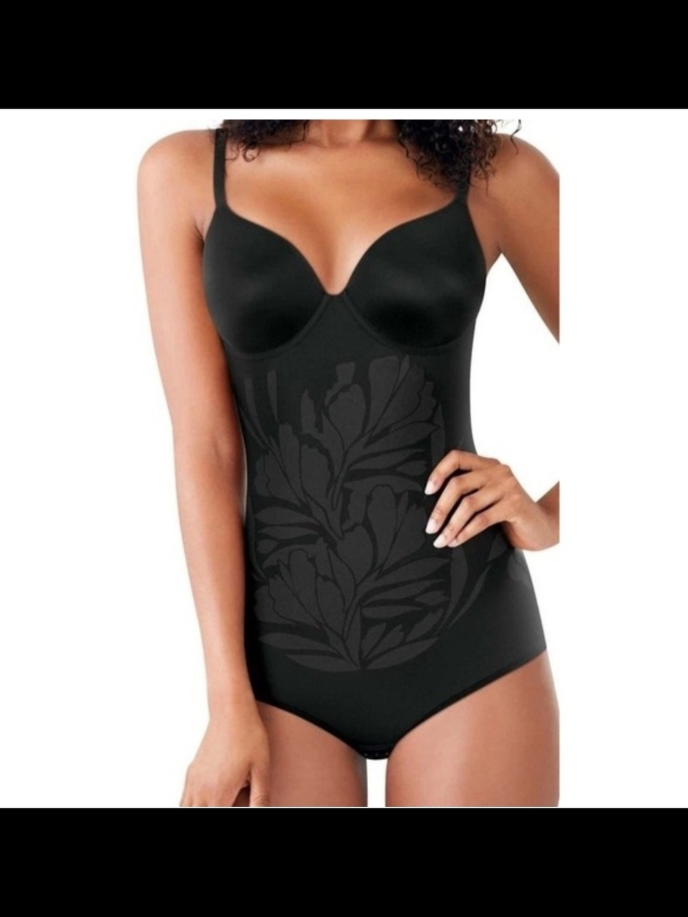MAIDENFORM Black Floral Shapewrat Bodysuit with Built-In Bra